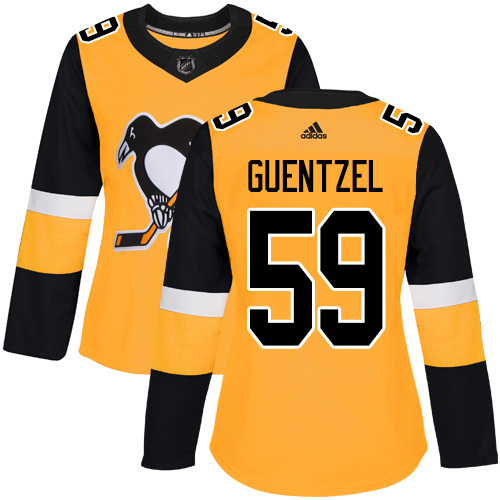 Adidas Pittsburgh Penguins #59 Jake Guentzel Gold Alternate Authentic Women's Stitched Jersey Womens