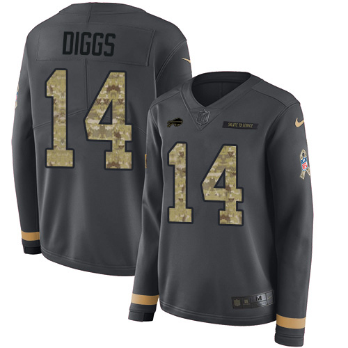 Bills #14 Stefon Diggs Anthracite Salute To Service Women's Stitched Limited Therma Long Sleeve Jersey