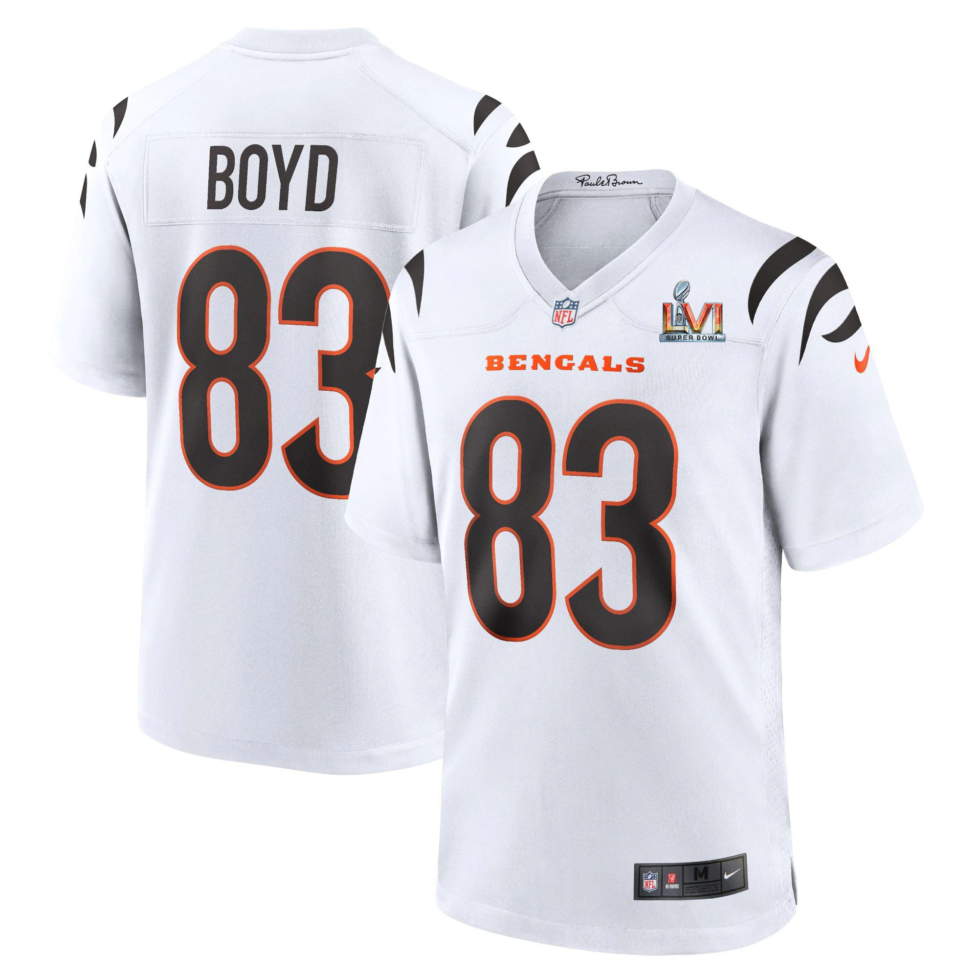 Cincinnati Bengals #83 Tyler Boyd White Super Bowl LVI Patch Game Jersey