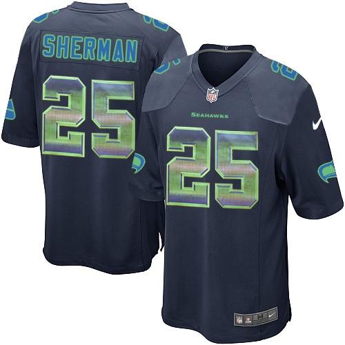 Seattle Seahawks #25 Richard Sherman Steel Blue Team Color Men's Stitched Limited Strobe Jersey Men's