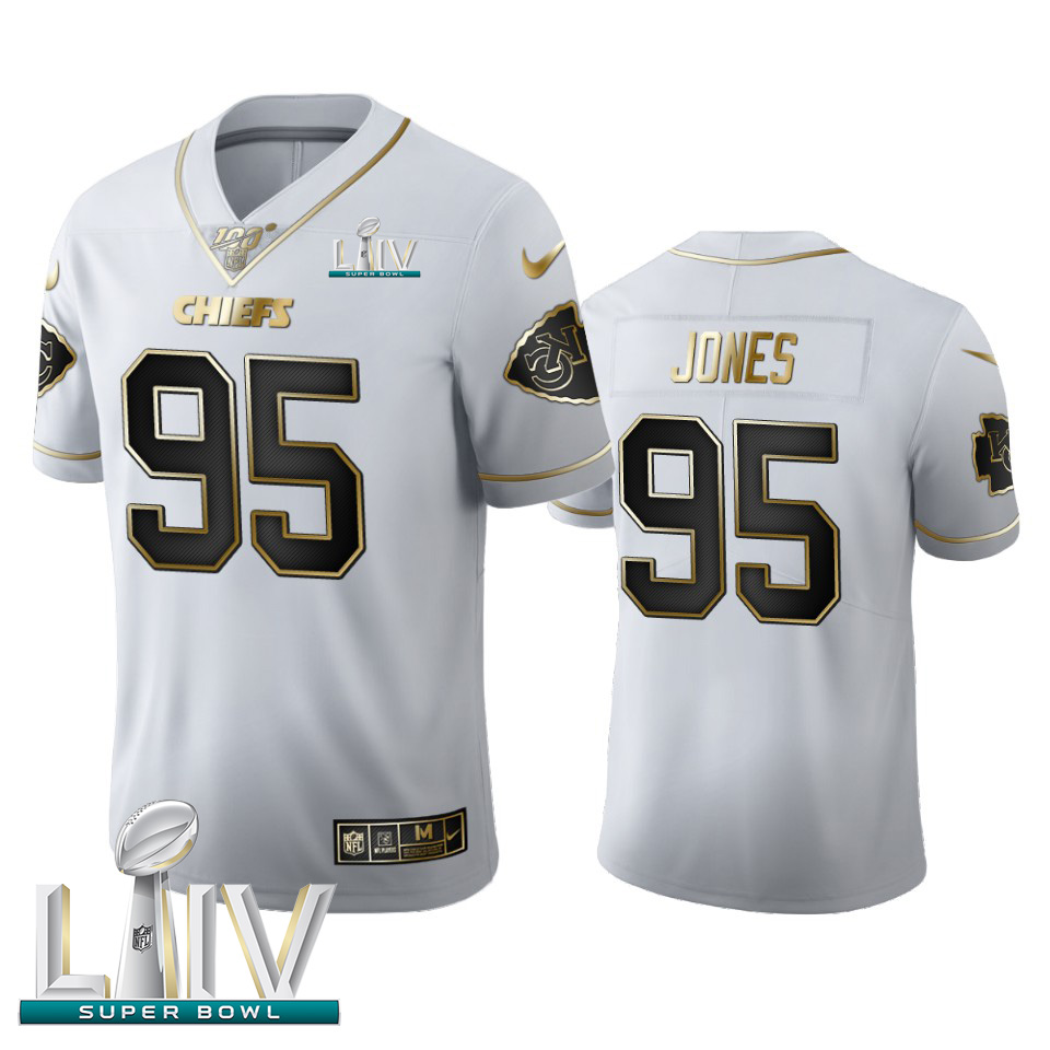 Kansas City Chiefs #95 Chris Jones Men's White Golden Super Bowl LIV 2020 Edition Vapor Limited 100 Jersey