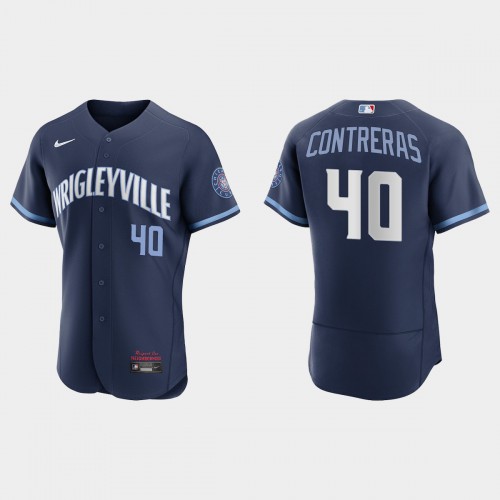 Chicago Chicago Cubs #40 Willson Contreras Men's 2021 City Connect Authentic Navy Jersey Men's
