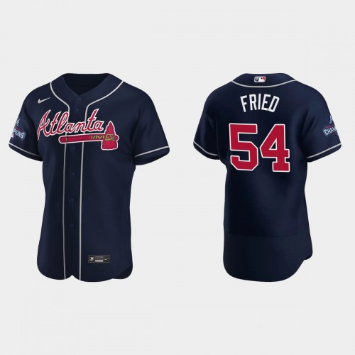 Atlanta Atlanta Braves #54 Max Fried Men's 2021 World Series Champions Patch Authentic Player Jersey - Navy Men's