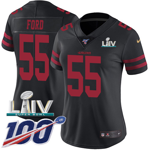 San Francisco 49ers #55 Dee Ford Black Super Bowl LIV 2020 Alternate Women's Stitched 100th Season Vapor Limited Jersey Womens