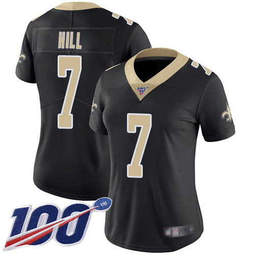 Saints #7 Taysom Hill Black Team Color Women's Stitched 100th Season Vapor Limited Jersey