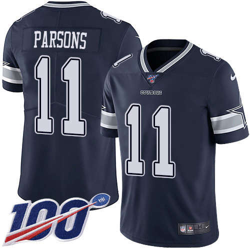 Cowboys #11 Micah Parsons Navy Blue Team Color Men's Stitched 100th Season Vapor Untouchable Limited Jersey