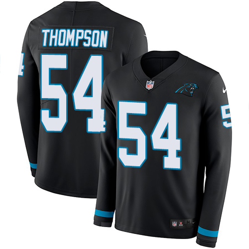 Carolina Panthers #54 Shaq Thompson Black Team Color Men's Stitched Limited Therma Long Sleeve Jersey Men's
