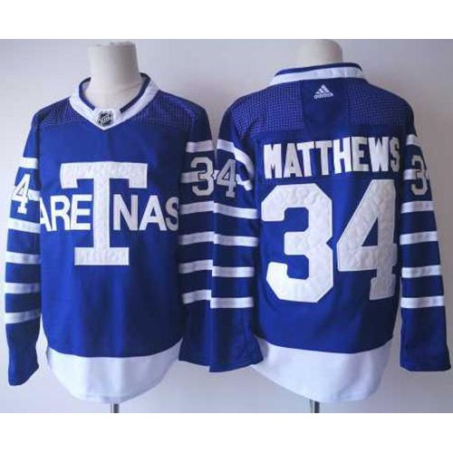 Adidas Maple Toronto Maple Leafs #34 Auston Matthews Blue Authentic 1918 Arenas Throwback Stitched Jersey Men's