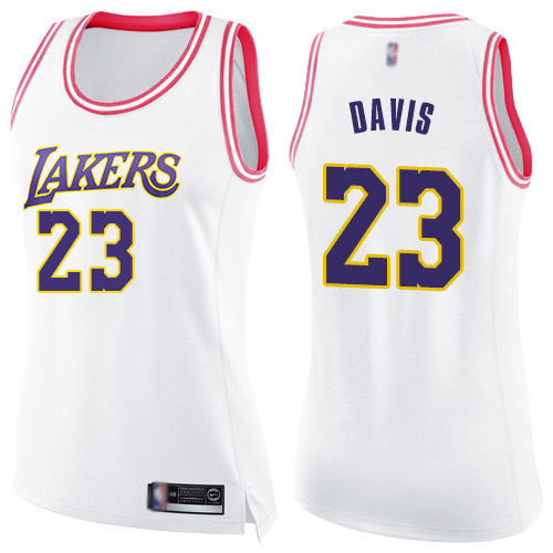 Los Angeles Lakers #23 Anthony Davis White/Pink Womens Swingman Fashion Jersey Womens