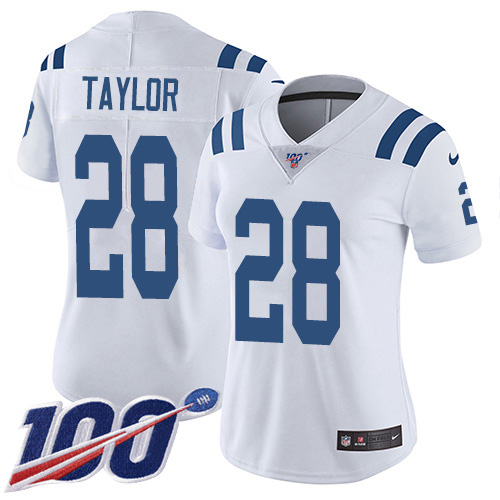 Colts #28 Jonathan Taylor White Women's Stitched 100th Season Vapor Untouchable Limited Jersey