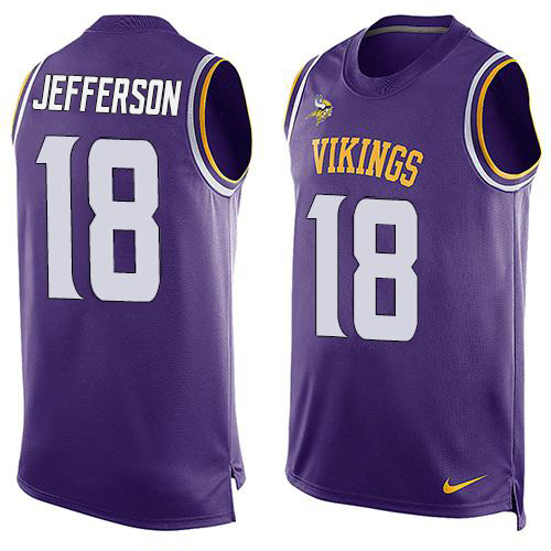 Vikings #18 Justin Jefferson Purple Team Color Men's Stitched Limited Tank Top Jersey