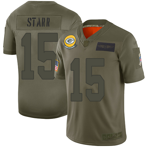 Packers #15 Bart Starr Camo Youth Stitched Limited 2019 Salute To Service Jersey