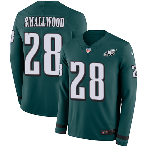 Philadelphia Eagles #28 Wendell Smallwood Midnight Green Team Color Men's Stitched Limited Therma Long Sleeve Jersey Men's