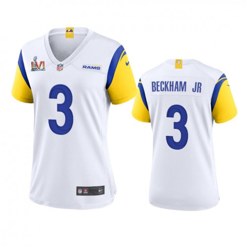 Los Angeles Los Angeles Rams #3 Odell Beckham Jr. Women's Super Bowl LVI Patch Alternate Game Jersey - White Womens