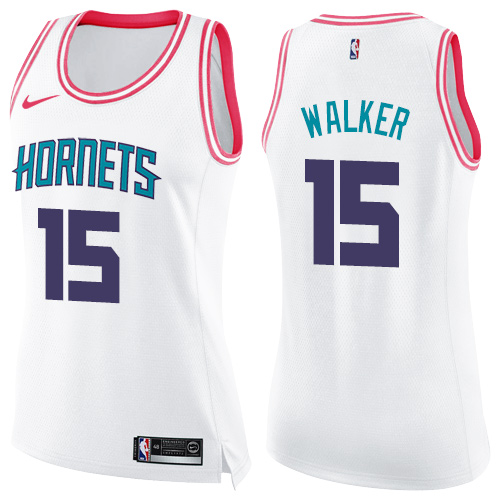 Charlotte Hornets #15 Kemba Walker White/Pink Womens Swingman Fashion Jersey Womens