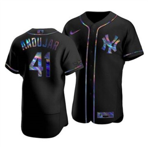 New York New York Yankees #41 Miguel Andujar Men's Iridescent Holographic Collection Jersey - Black Men's