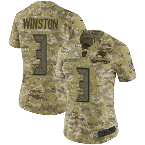 Tampa Bay Buccaneers #3 Jameis Winston Camo Women's Stitched Limited 2018 Salute to Service Jersey Womens