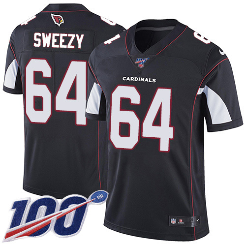 Arizona Cardinals #64 J.R. Sweezy Black Alternate Men's Stitched 100th Season Vapor Limited Jersey Men's