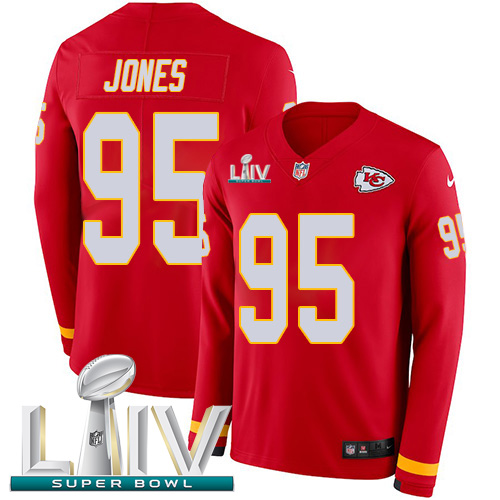 Chiefs #95 Chris Jones Red Super Bowl LIV 2020 Team Color Youth Stitched Limited Therma Long Sleeve Jersey