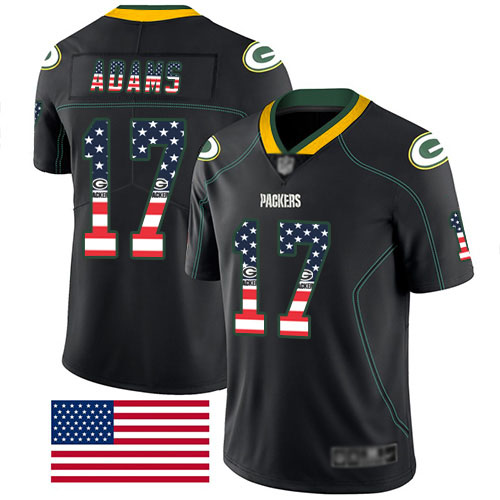 Packers #17 Davante Adams Black Men's Stitched Limited Rush USA Flag Jersey