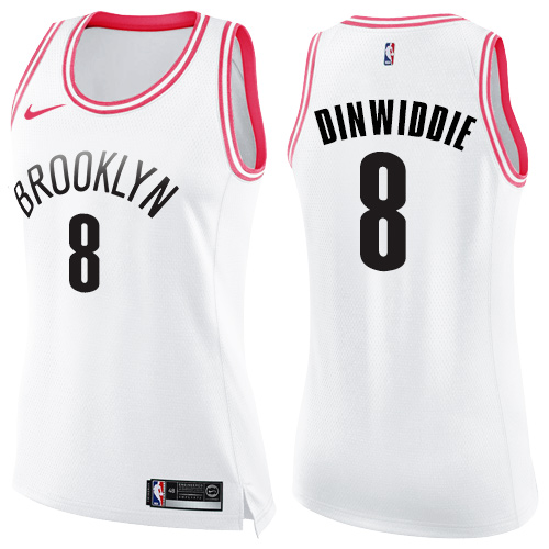 Brooklyn Nets #8 Spencer Dinwiddie White/Pink Womens Swingman Fashion Jersey Womens