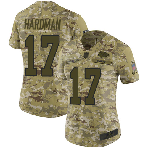 Kansas City Chiefs #17 Mecole Hardman Camo Women's Stitched Limited 2018 Salute to Service Jersey Womens
