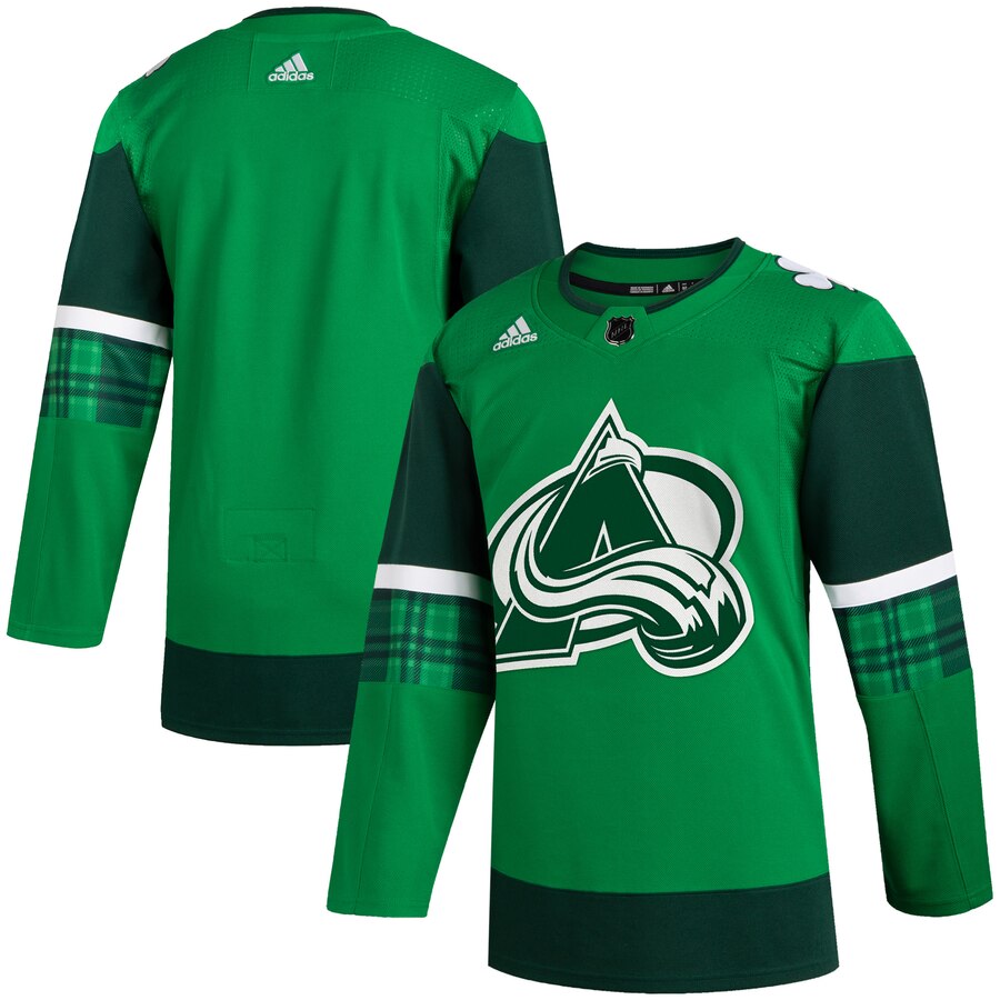 Colorado Avalanche Blank Men's Adidas 2020 St. Patrick's Day Stitched Jersey Green.Jpg