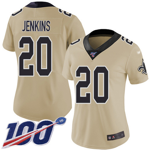 New Orleans Saints #20 Janoris Jenkins Gold Women's Stitched Limited Inverted Legend 100th Season Jersey Womens