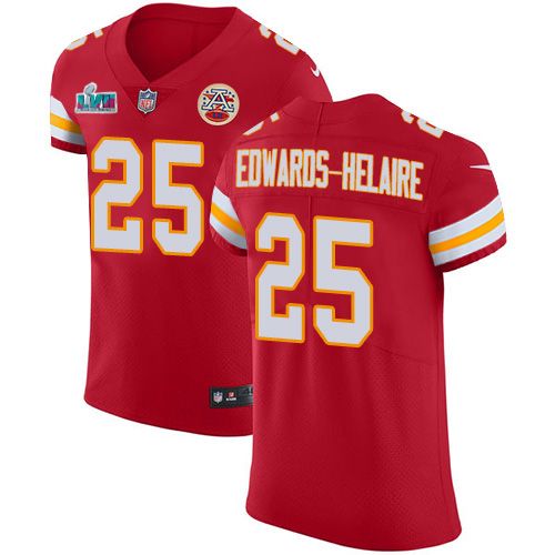 Chiefs #25 Clyde Edwards-Helaire Red Team Color Super Bowl LVII Patch Men's Stitched Vapor Untouchable Elite Jersey
