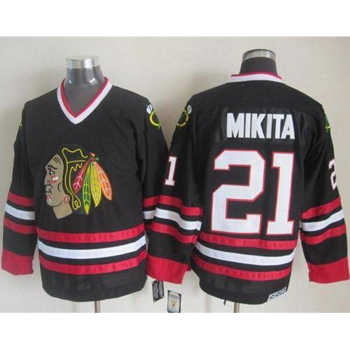 Chicago Blackhawks #21 Stan Mikita Black CCM Throwback Stitched Jersey Men's