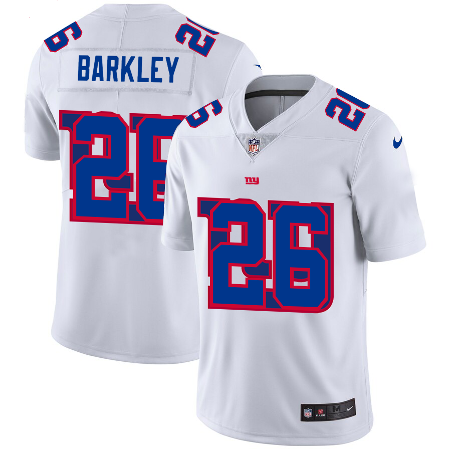 New York Giants #26 Saquon Barkley White Men's Team Logo Dual Overlap Limited Jersey