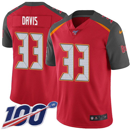 Tampa Bay Buccaneers #33 Carlton Davis III Red Team Color Men's Stitched 100th Season Vapor Limited Jersey Men's