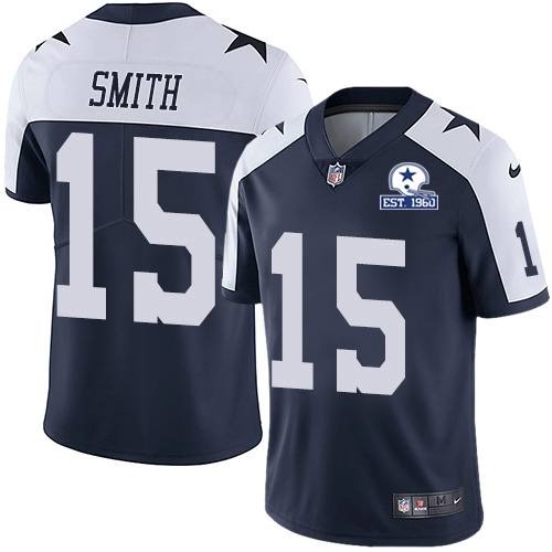 Dallas Cowboys #15 Devin Smith Navy Blue Thanksgiving Men's Stitched With Established In 1960 Patch Vapor Untouchable Limited Throwback Jersey Men