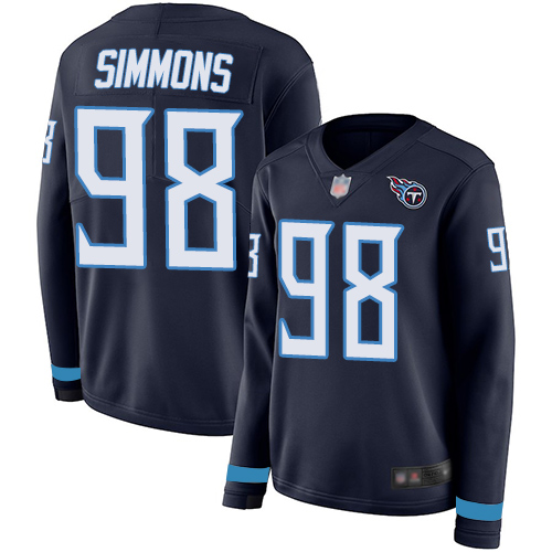 Titans #98 Jeffery Simmons Navy Blue Team Color Women's Stitched Limited Therma Long Sleeve Jersey