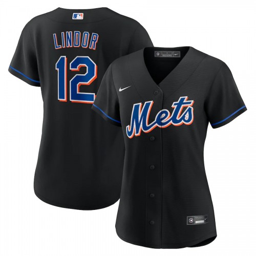 New York New York Mets #12 Francisco Lindor Women's 2022 Authentic Alternate Stitched Jersey - Black Womens