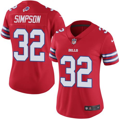 Buffalo Bills #32 O. J. Simpson Red Women's Stitched Limited Rush Jersey Womens