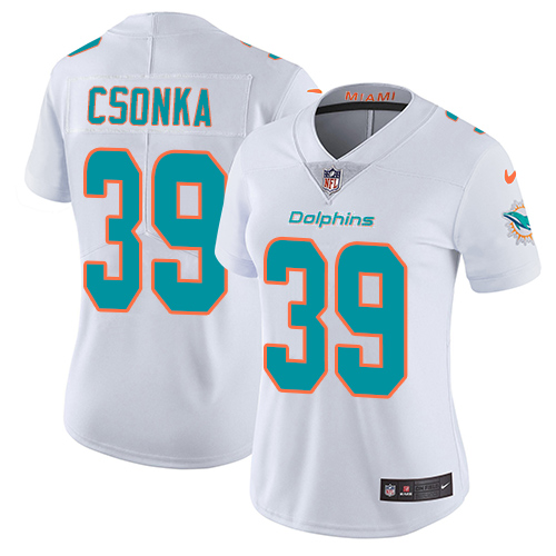 Miami Dolphins #39 Larry Csonka White Women's Stitched Vapor Untouchable Limited Jersey Womens