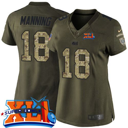 Indianapolis Colts #18 Peyton Manning Green Super Bowl XLI Women's Stitched Limited Salute to Service Jersey Womens
