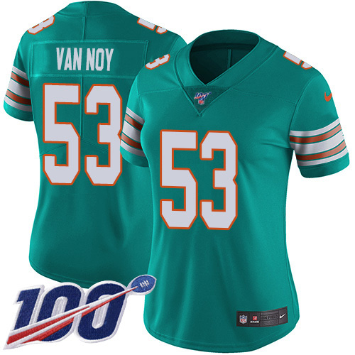 Miami Dolphins #53 Kyle Van Noy Aqua Green Alternate Women's Stitched 100th Season Vapor Untouchable Limited Jersey Womens