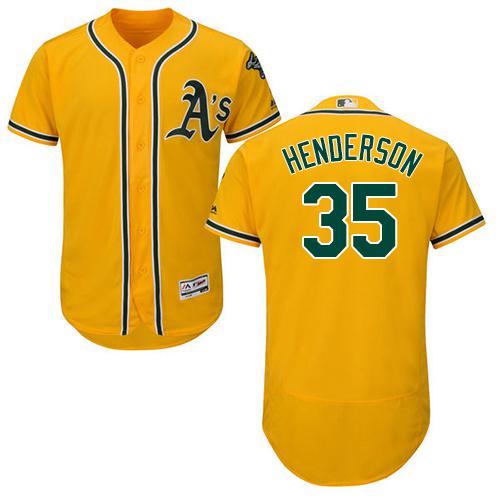 Oakland Athletics #35 Rickey Henderson Gold Flexbase Authentic Collection Stitched Jersey Men's