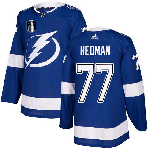 Adidas Tampa Bay Lightning #77 Victor Hedman Blue 2022 Stanley Cup Final Patch Home Authentic Stitched Jersey Men's