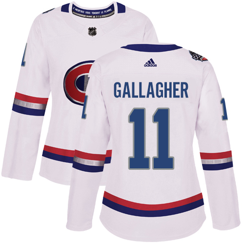 Adidas Montreal Canadiens #11 Brendan Gallagher White Authentic 2017 100 Classic Women's Stitched Jersey Womens