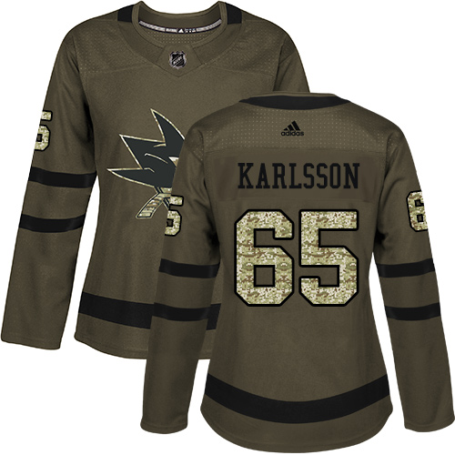 Adidas San Jose Sharks #65 Erik Karlsson Green Salute to Service Women's Stitched Jersey Womens