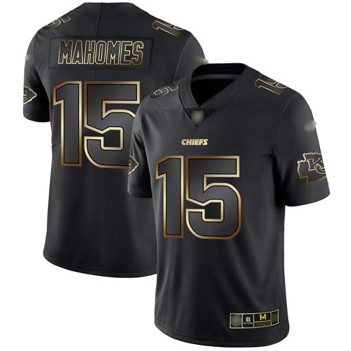 Chiefs #15 Patrick Mahomes Black/Gold Men's Stitched Vapor Untouchable Limited Jersey