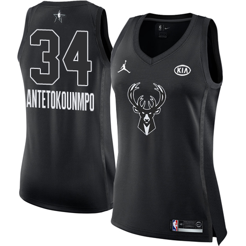 Milwaukee Bucks #34 Giannis Antetokounmpo Black Womens Jordan Swingman 2018 All-Star Game Jersey Womens