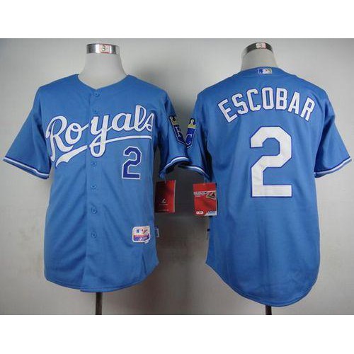 Kansas City Royals #2 Alcides Escobar Light Blue Alternate 1 Cool Base Stitched Jersey Men's