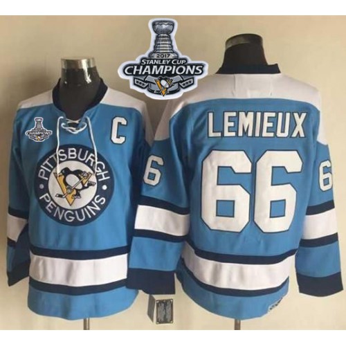 Pittsburgh Penguins #66 Mario Lemieux Blue Alternate CCM Throwback 2017 Stanley Cup Finals Champions Stitched Jersey Men's
