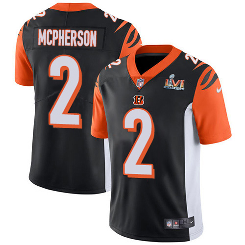 Bengals #2 Evan McPherson Black Team Color Super Bowl LVI Patch Youth Stitched Vapor Untouchable Limited Jersey