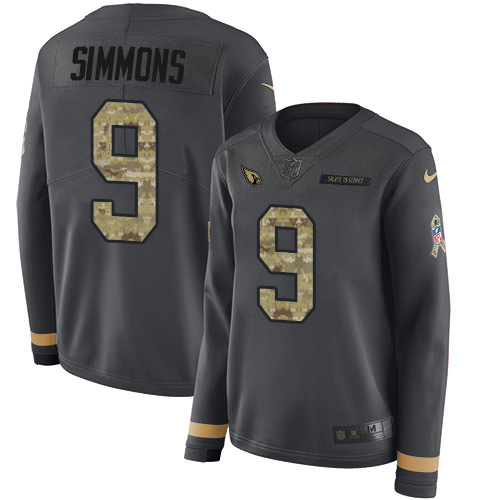 Cardinals #9 Isaiah Simmons Anthracite Salute To Service Women's Stitched Limited Therma Long Sleeve Jersey