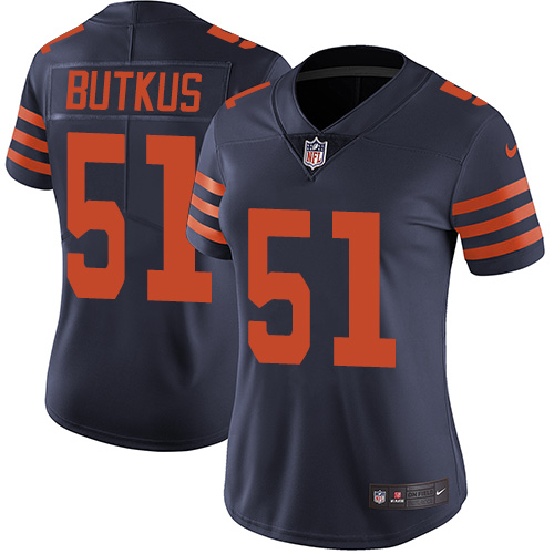 Bears #51 Dick Butkus Navy Blue Alternate Women's Stitched Vapor Untouchable Limited Jersey
